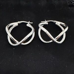 Intertwined Textured Silver Hoop Earrings - Women Jewelry